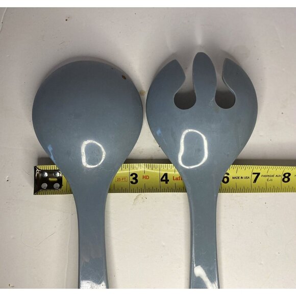 Vtg Salad Spoon Fork Tongs Utensils Servers Melmac Plastic MCM Blue - Picture 4 of 6